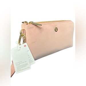 Lululemon Soft Pink Velour Clutch Wallet Purse With Poxkets